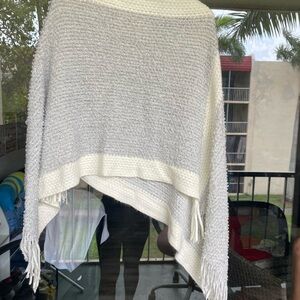 Cream Knit Fringe Poncho Sweater